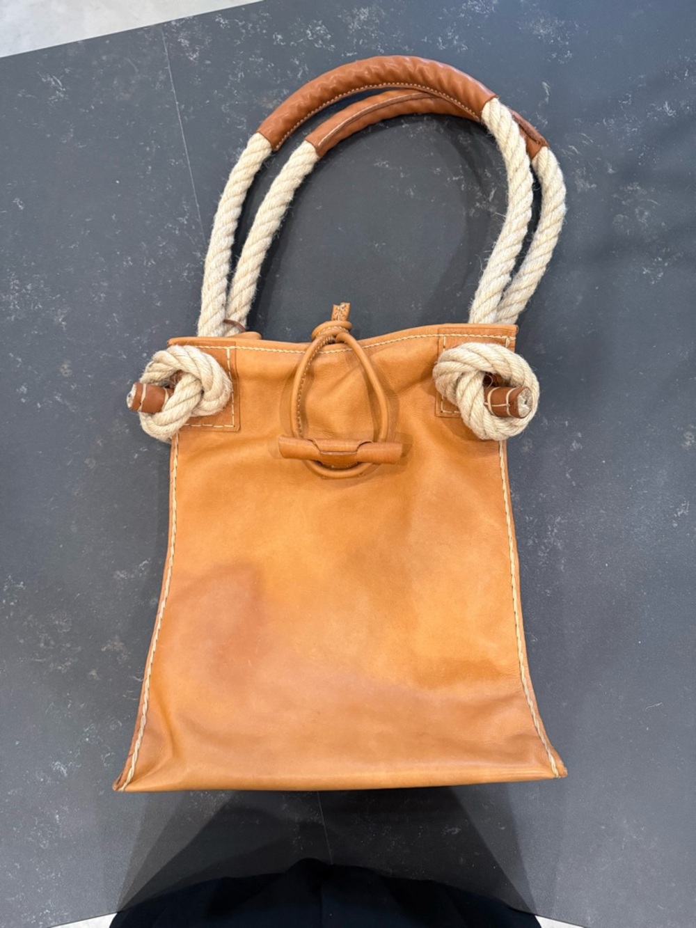 Camel Leather Tote with Rope Handles